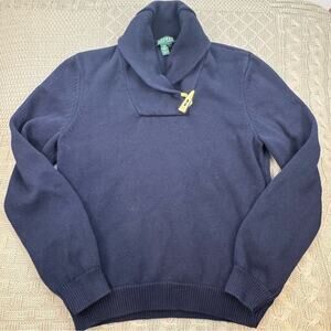 Ralph Lauren Women’s Navy Blue Turtleneck Toggle Sweater Large